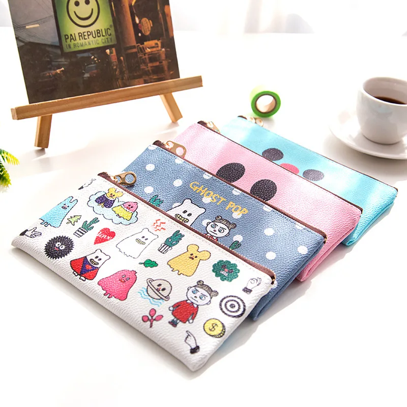 Korean Pencil Bag Cute Cartoon Pen Storage Box High Capacity Fabric Pencil  -t