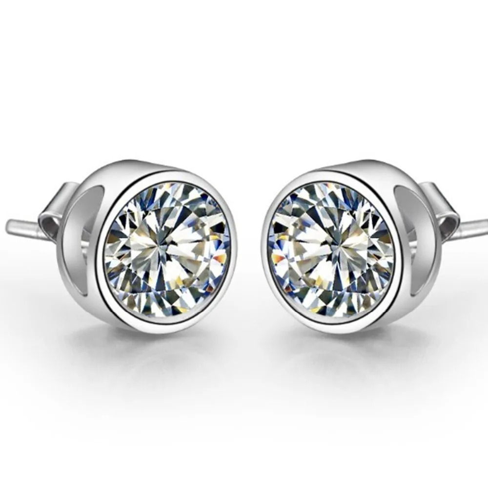 0.5CT/PieceContract Round Brand Genuine Pure Silver Stud Earring Lovely