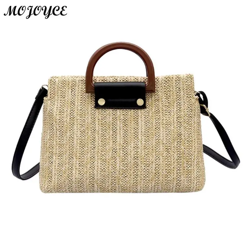 

Women Elegant Solid Straw Shoulder Bga luxury Handbags Women Bags Designer Casual Summer Beach Messenger Crossbody Tote 2018 New