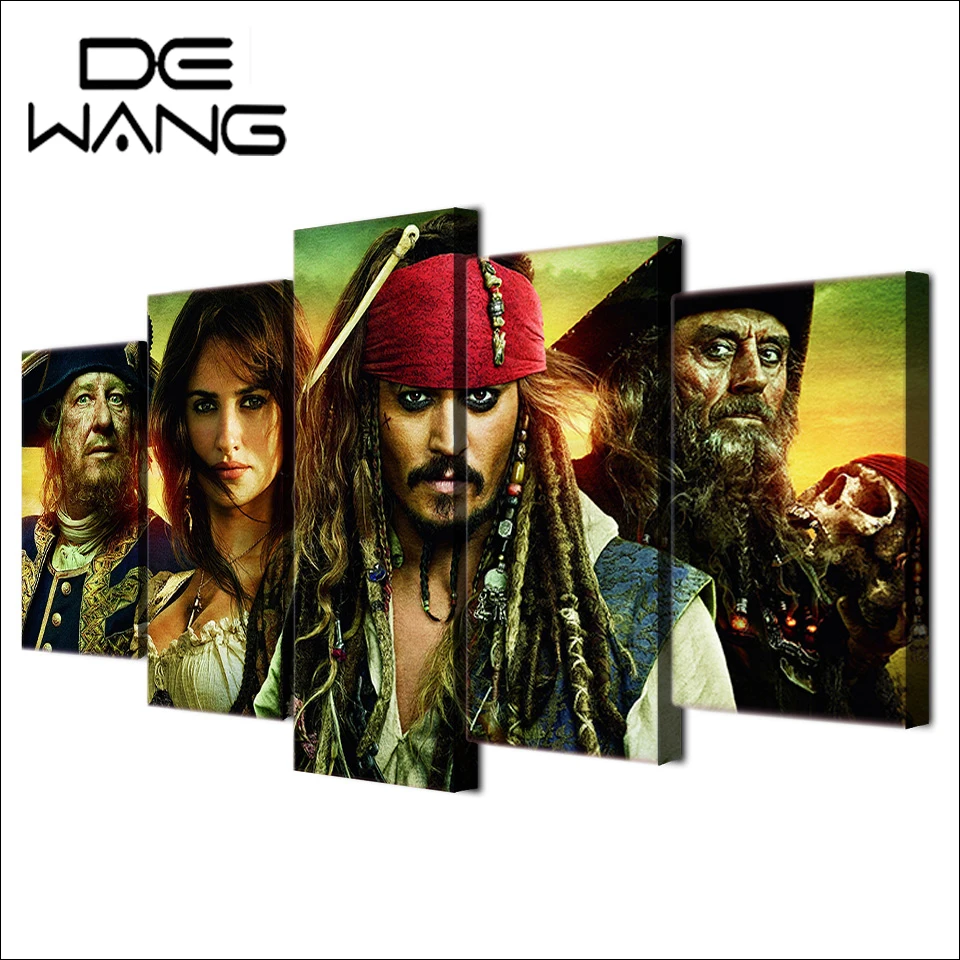5 Piece Canvas Wall Art Printed Pirates Of The Caribbean Painting On