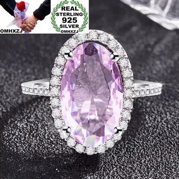 

OMHXZJ Wholesale European Fashion Woman Girl Party Wedding Gift White Purple Oval AAA Zircon 925 Sterling Silver Ring RR97