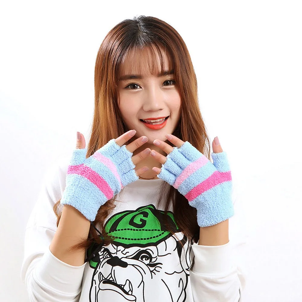 USB Heating Gloves Women Winter Hand Warm Heated Mitten Fingerless