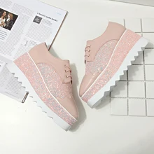 New 2017 Lace-up Sequins Woman Casual Shoes High Heels Wedges Women’s Shoes Thick Bottom Platform Shoes