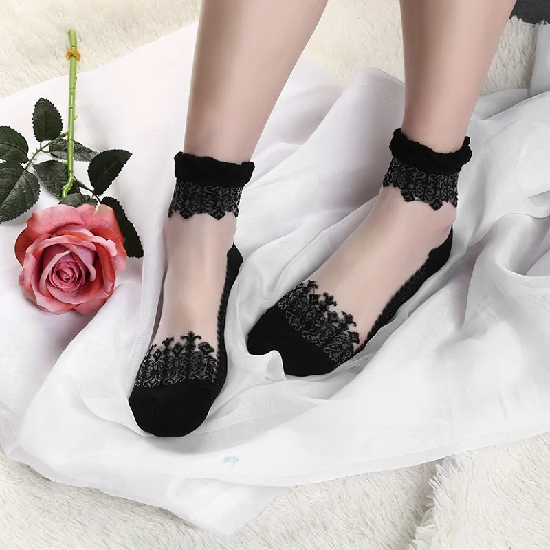 

Gootrades 1Pair Lace Ruffle Ankle Sock Soft Comfy Sheer Silk Elastic Mesh Knit Frill Trim Transparent Women's socks drop ship