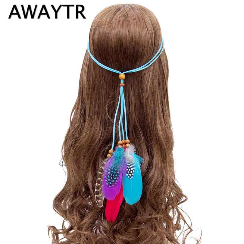 AWAYTR,, Женская Праздничная повязка в стиле бохо с перьями, хиппи, перьевая лента для волос с кисточкой, аксессуары для волос для девочек - Цвет: as show