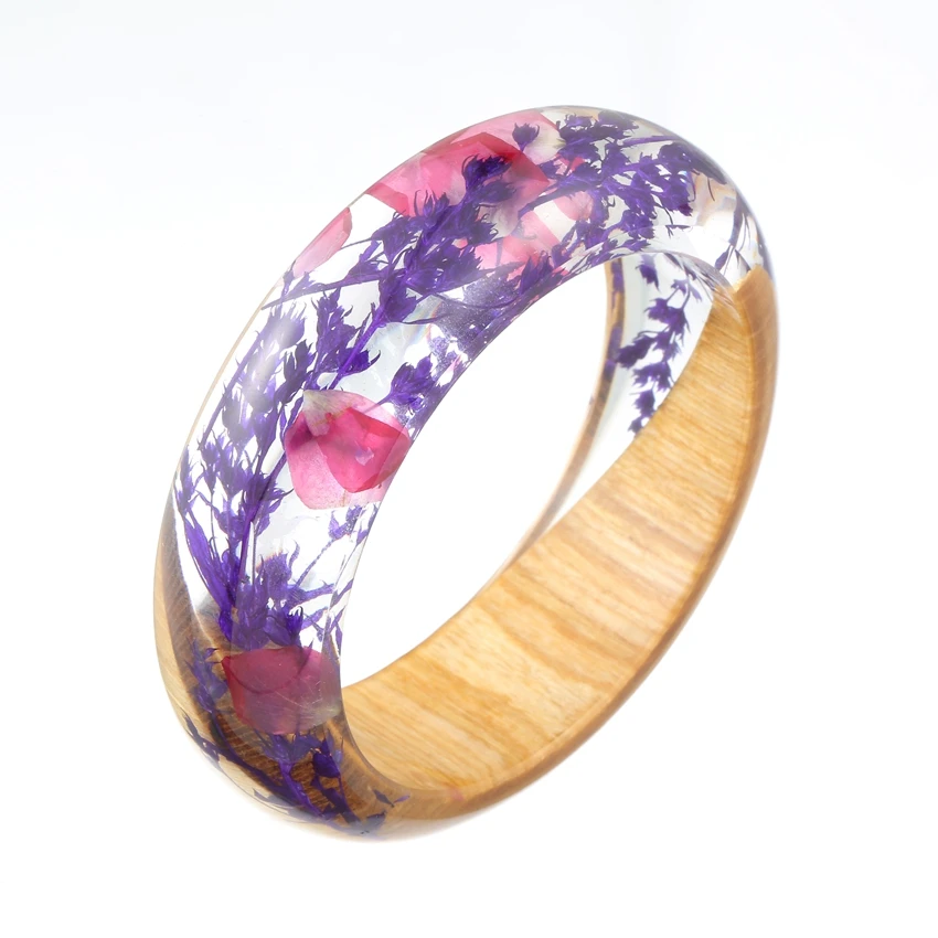 Vintage Statement Bracelet for Women Wood Resin Real Flowers Bohemian Bracelet Bracelete Handmade Jewelry Pulseras Hombre