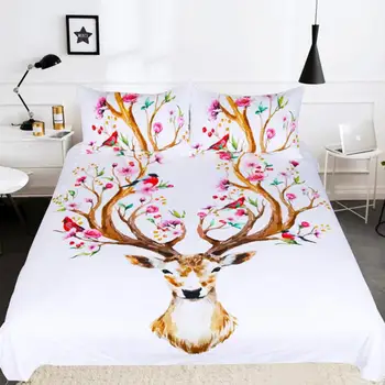 

3D Bedding Set Flowers Antlers Printed Duvet Cover Set Bedding Set King Flower Print Quilt Cover 3 Piece Bedspreads