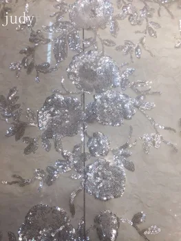 

JL347# 5yards/bag 2018 High quality African fabric Bright silver sequins with warm color background for wedding parties