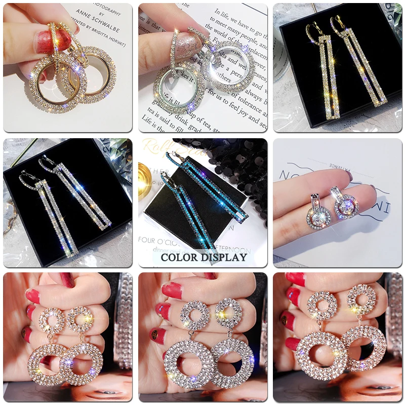 

H:HYDE Fashion Korean Style Big Round Dangle Drop Earrings Luxury Gold Silver Color Rhinestone Earring Women Party Jewelry Gift