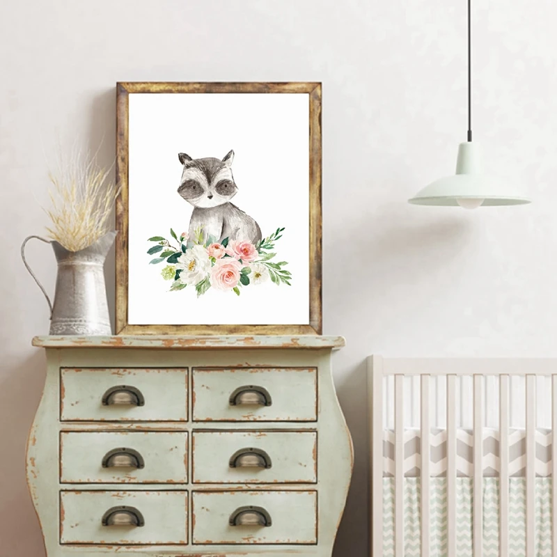 raccoon print nursery decor