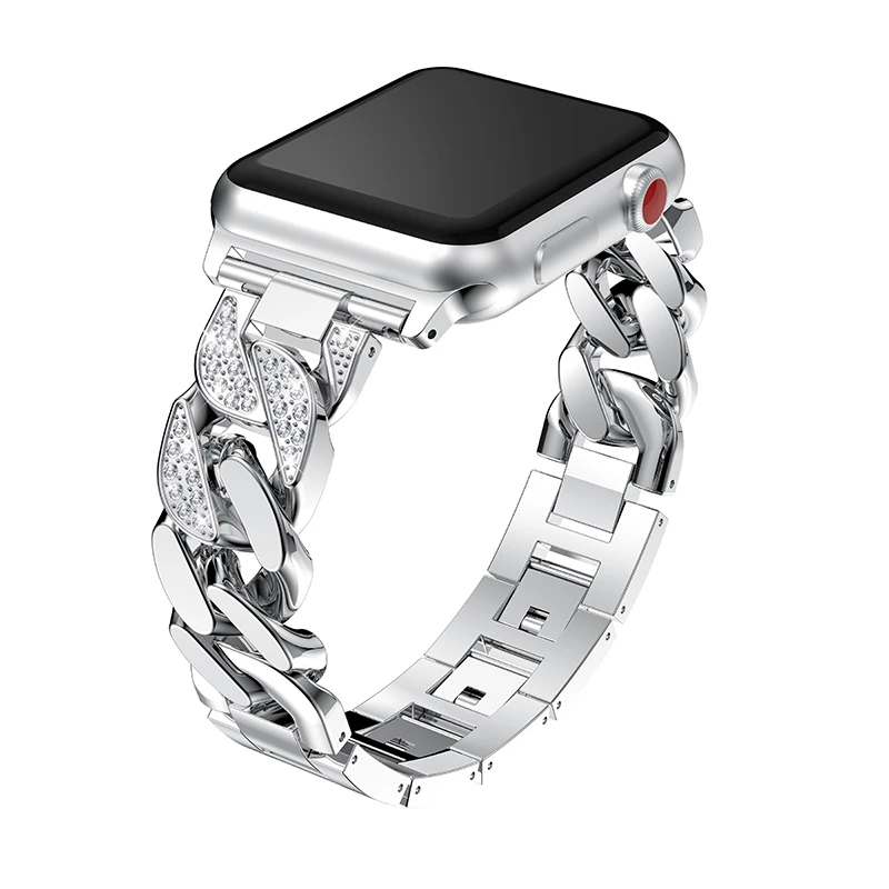 Для женщин Diamond браслет из звеньев для Apple Watch группа 44 мм 40 42 38 ковбойские цепи ремешок iwatch 4 3 2 1 наручные часы