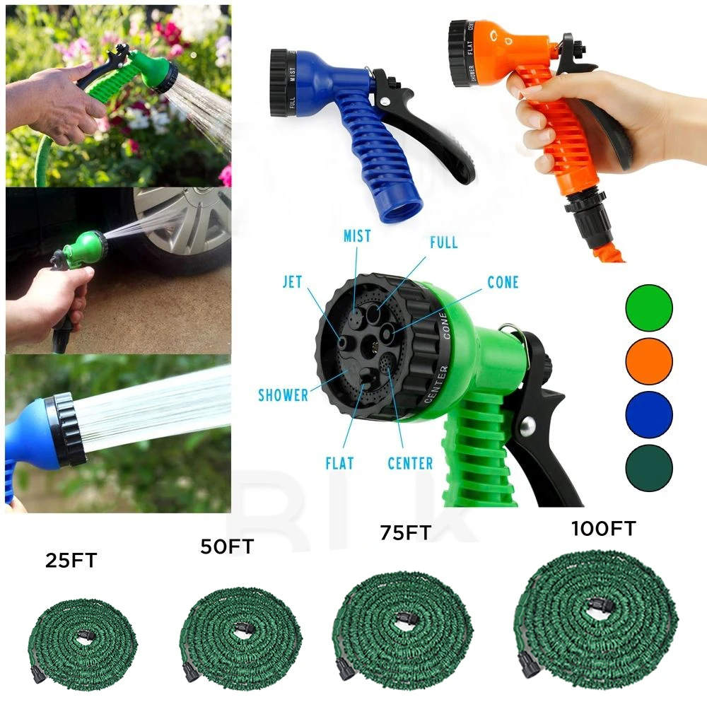 Deluxe 25 50 75 100ft Expandable Flexible Garden Water Hose with Spray Nozzle