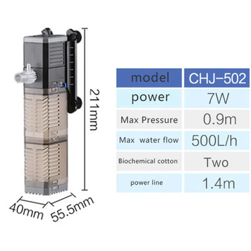 Фильтр насоса для аквариума 220-240 в тройной Многофункциональный фильтр аэратор погружной насос волновой генератор циркуляции воды воздушный насос - Цвет: CHJ-502-7W