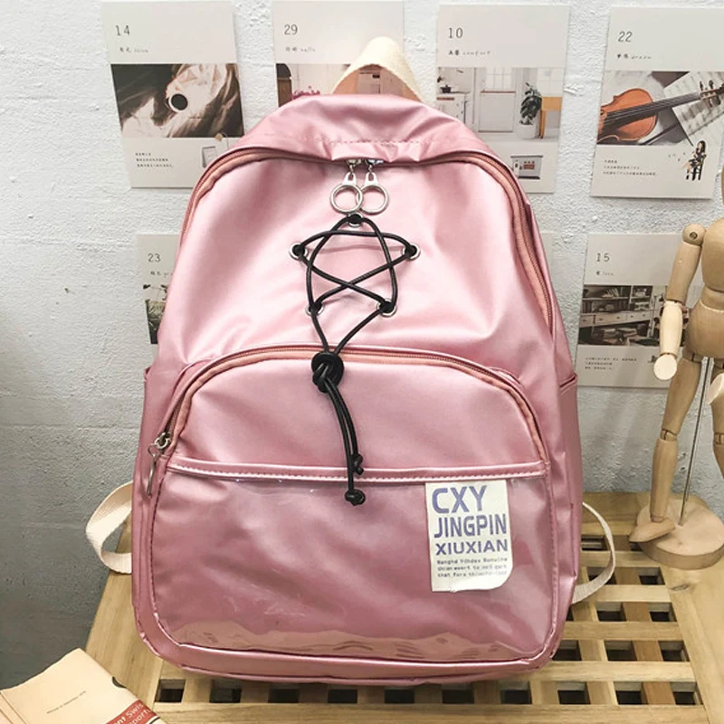 Alta Qualidade Shinning Nylon Impermeável Escola Mochila Feminina Mochila Viajante