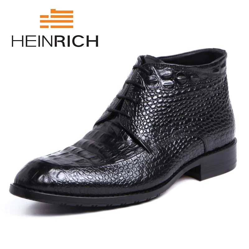 

HEINRICH Spring New Product Luxury Brand Men Boots Top Quality Handsome Comfortable Crocodile Pattern Leather Boots Kar Botu