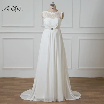 

ADLN Elegant Plus Size Wedding Dresses with Beads White/Ivory Lace-up Back Vestidos de Novia Chiffon Empire Bridal Gown