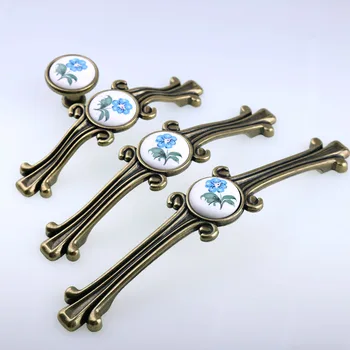 

96 128 160mm retro rural ceramic kitchen cabinet wardrobe door handle antique bronze drawer tv cabinet cupboard dresser knobpull