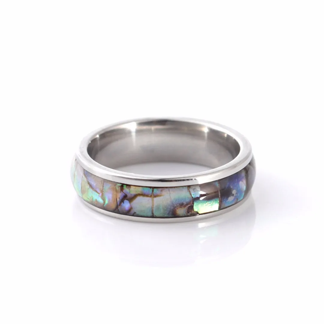 Shellhard Abalone Shell Lovers Couple's Ring Stainless Steel Finger Rings Wedding Bands for Men Women Comfort Fit  Size 6-12
