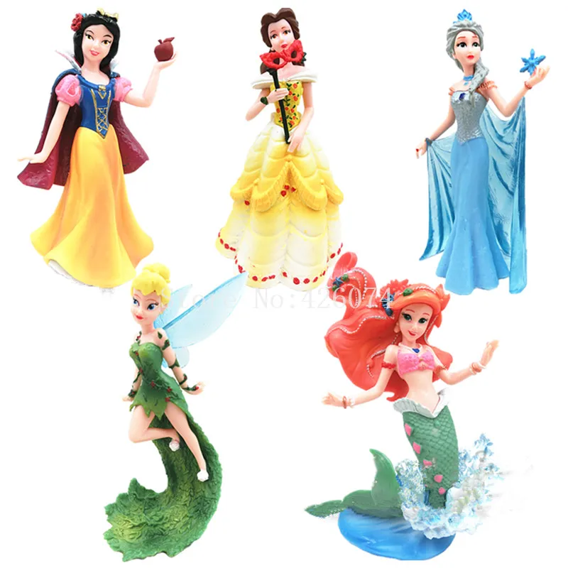 

New Fashion Princess Mermaid Snow White Belle Tinker Bell PVC Figure Dolls For Girls Kids Toys Decoration Children Gifts 10CM