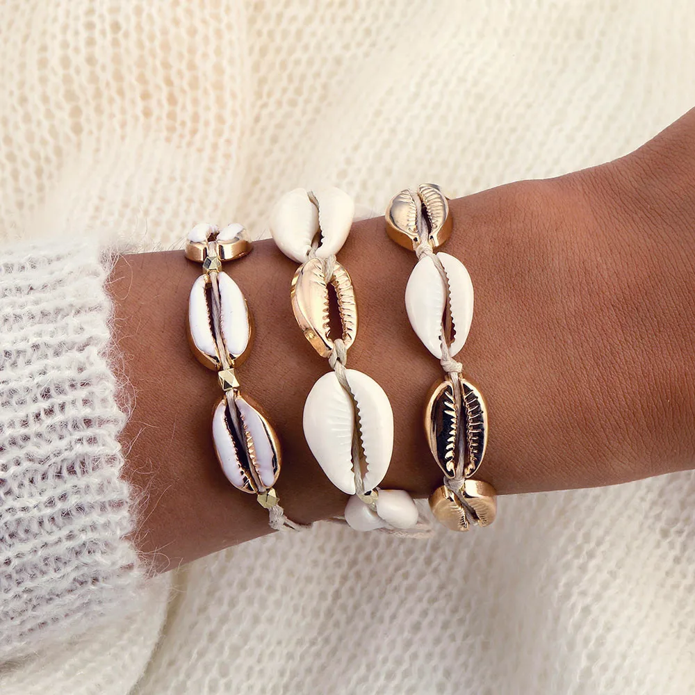 

2019 Hot Fashion Cowrie Shell Bracelets for Women Delicate Handmade Rope Chain Bracelet Beads Charm Bracelet Boho Beach Jewelry