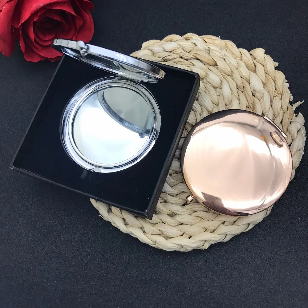 

High quality sliver/Golden/Rose Golden Plate of pocket mirror ,Personalized engraved logo is available , gift box packing
