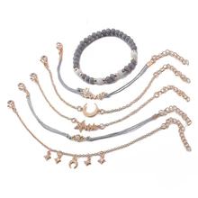 6 шт./компл. тренд Луна Звезды Любовь драгоценные камни звезда полумесяц цепочка из пластинок браслет набор женщин каменные бусины, ювелирные изделия вечерние аксессуары Подарки