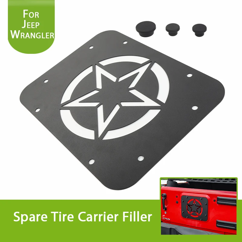 Car Styling Powder Coated Spare Tire Carrier Delete Filler Plate Tramp Stamp + Rubber Plugs for Jeep Wrangler JK 2007-2018 Parts Car Styling Powder Coated Spare Tire Carrier Delete Filler Plate Tramp Stamp + Rubber Plugs for Jeep Wrangler JK 2007-2018 Parts