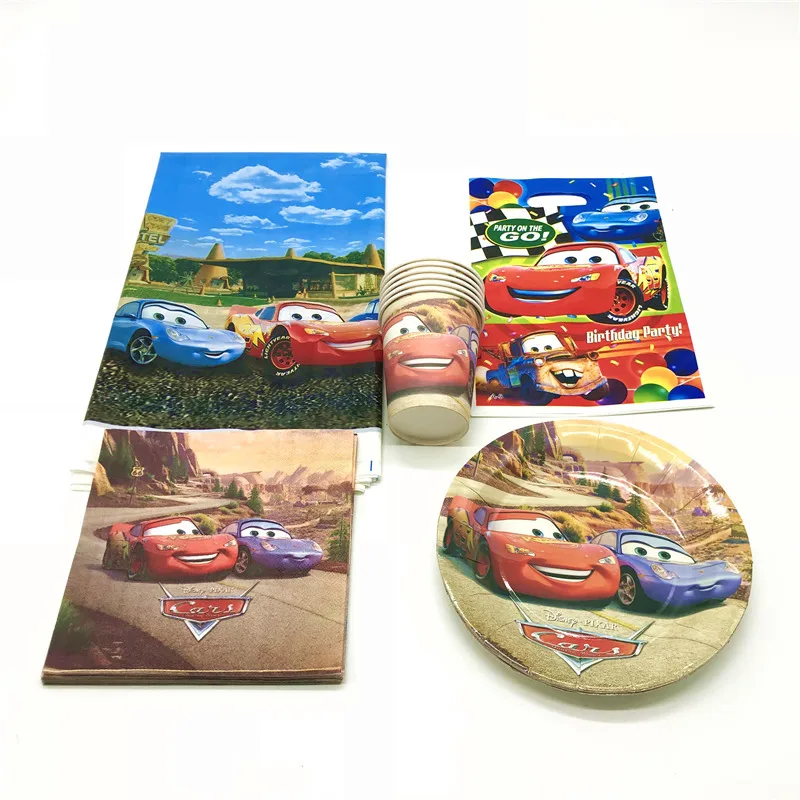 

Hot Sale 75Pcs Disney Cars Theme Cup+Plate+Napkin+Gift Bag+Tablecloth Kid Boy Birthday Wedding Paper Tableware Decoration Supply