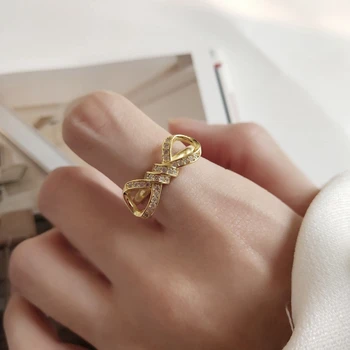 

Silvology 925 Full Zircon Bow Rings Sterling 925 Silver Gold Creative Simple Wild Texture Female Rings New Festival Jewelry Gift