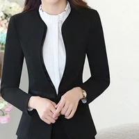 Приталенный весенне-осенний Женский блейзер с v-образным вырезом и длинным рукавом для работы, офиса, бизнеса, верхняя одежда, топы, повседневное пальто, куртка серого/синего цвета - Цвет: Black office blazer