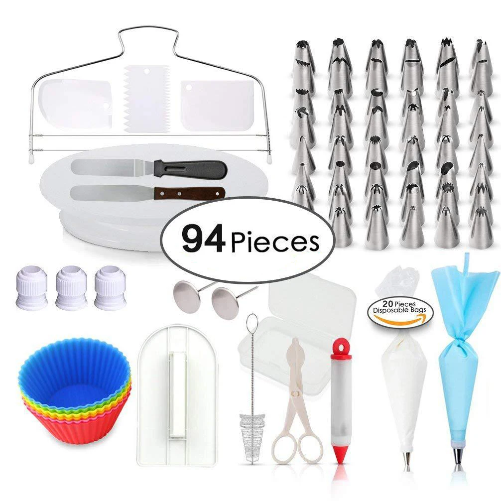 

94 pcs/Set DIY Cake Decorating Tool Baking Supplies Set Stainless Steel Pastry Nozzles Kit Flower Icing Tips Baking Tools