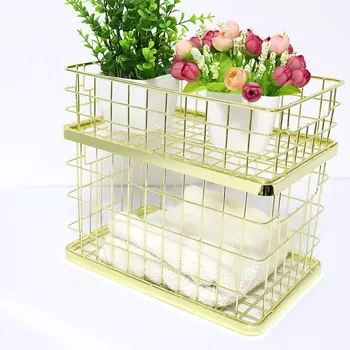 

2pcs/set Large Wire Metal Storage Basket Box Gold Iron Baskets Bathroom Sundries Organizer Holder Office Kitchen Food Container