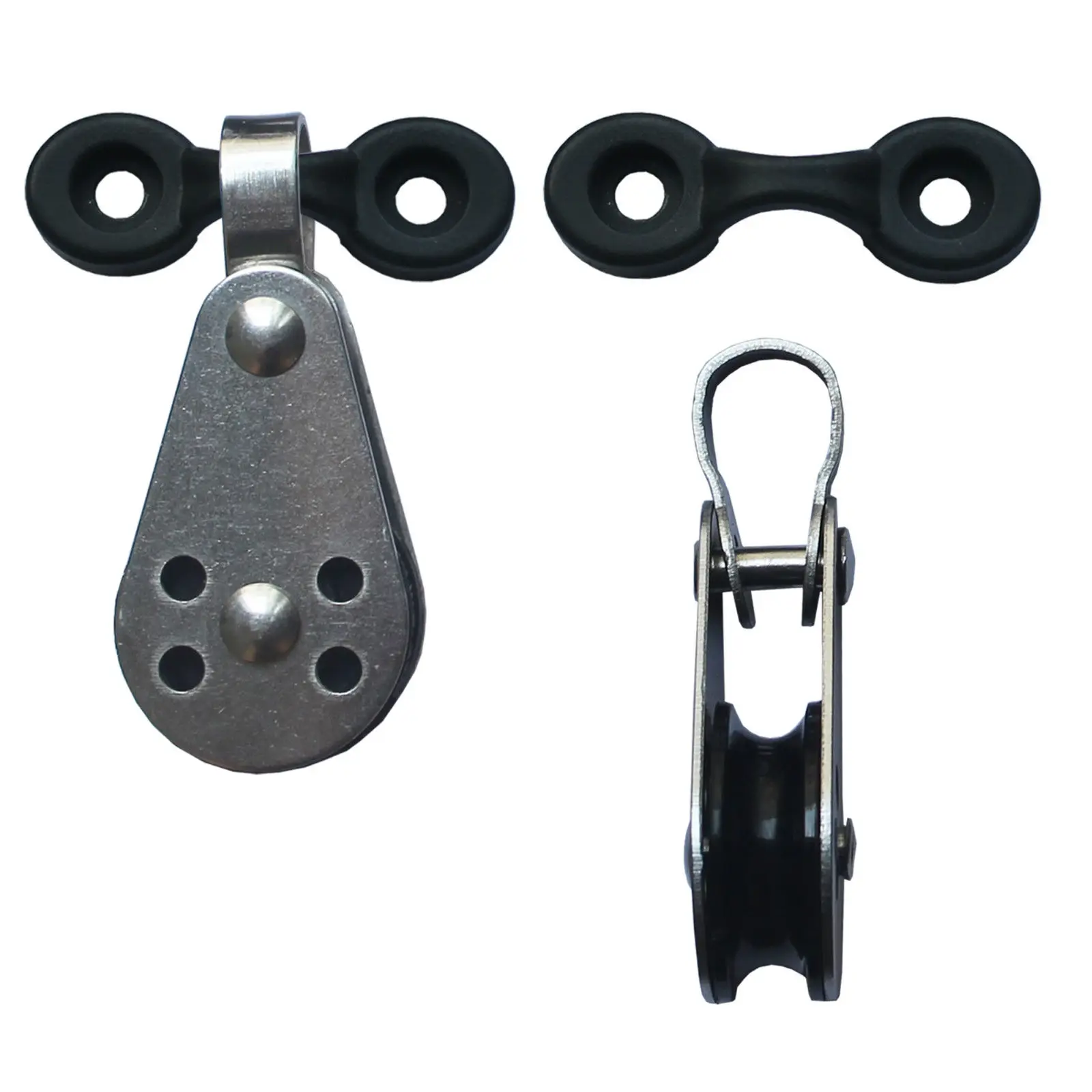 MagiDeal  2 Stainless Steel Pulley Block & 2 Pad Eyes Set for Kayak Anchor Trolley Kit Canoe Pulley Block 