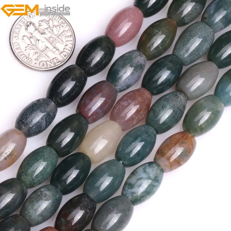 Natural Gemstone Indian Agate Stone Jewelry Making Beads 15" Multi Green Olivary 