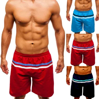 

Men Beach Swimwear Patchwork Swimming Pants For Men Polyester Casual Splice Stripe Beach Work Casual Men Short Trouser W0328
