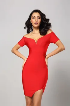 

slit backless deep v-neck off the shoulder 2018new style sexy club bandage celebrity body con party mini dresses wholesale