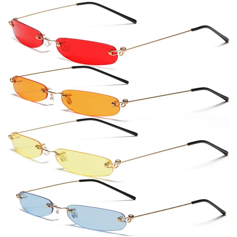 

Small Orange Rimless Rectangle Sunglasses 2019 Unisex Designer Tiny Narrow Frameless Tint Sun Glasses Shades