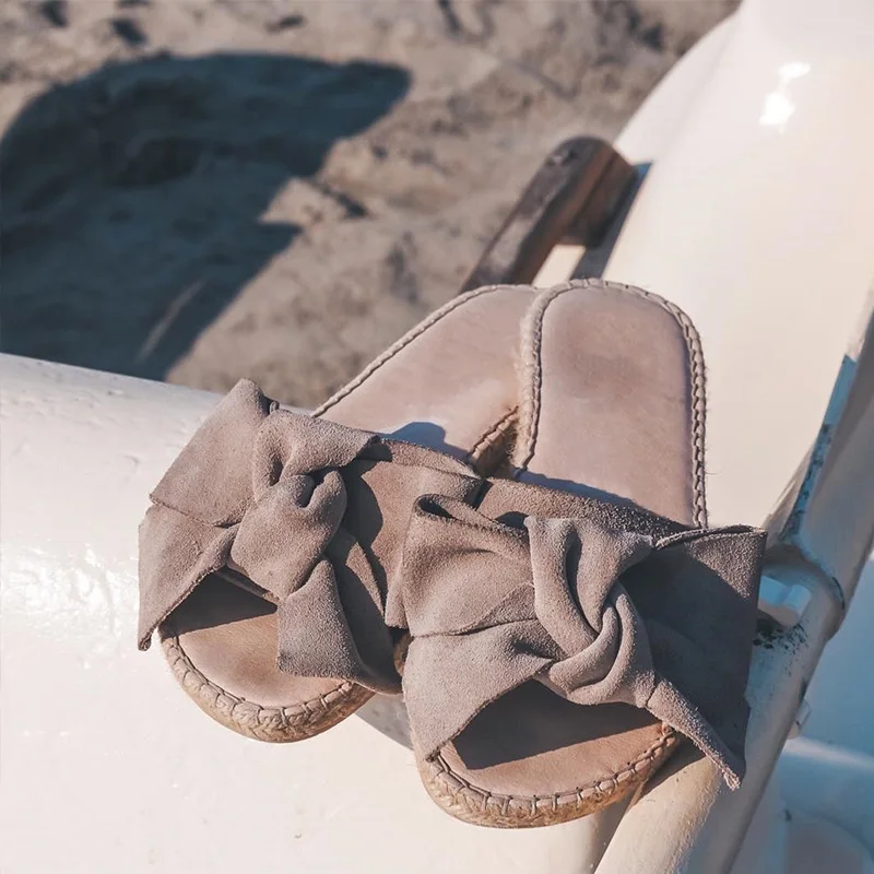 

Women Bowtie Flat Summer Slippers New Suede Slides Female Outdoor Flip Flops Non-slip Beach Shoes Fashion Comfort Footwear