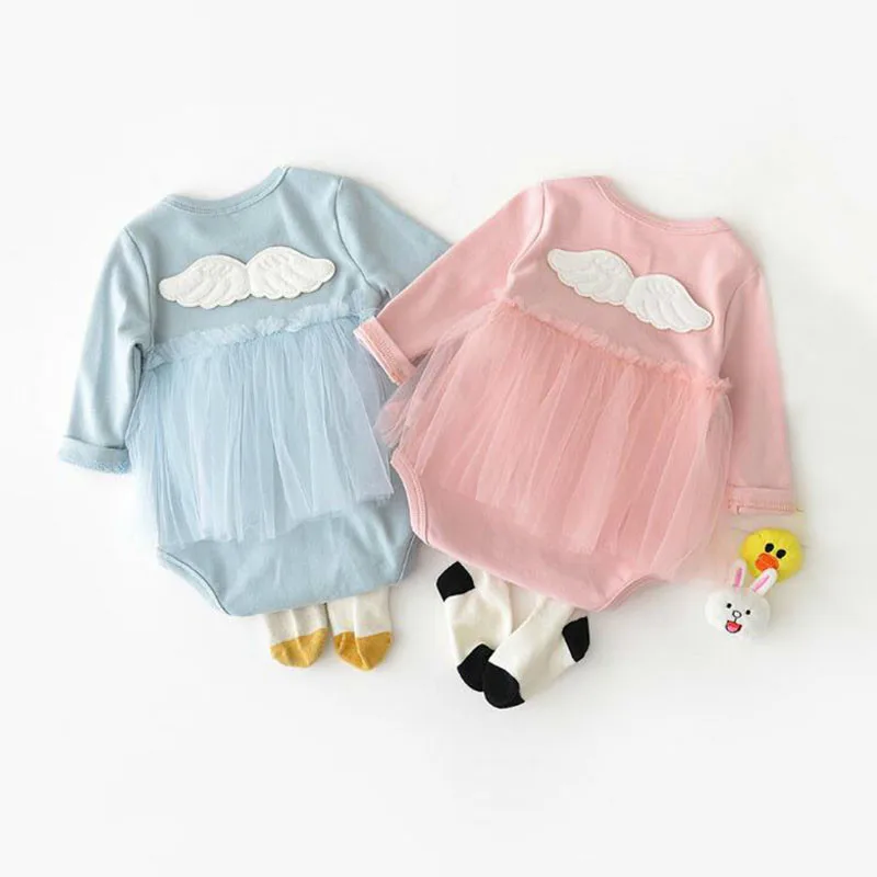 

Newborn Baby Girls Clothes Princess Cotton Long Sleeve Baby Body Suit Infant Clothing Angel Wing Baby Girl Rompers 40