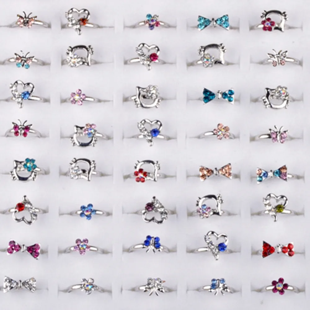 10pcs Wholesale Mixed Fashion Girl Colorful Crystal Cartoon Rings Party