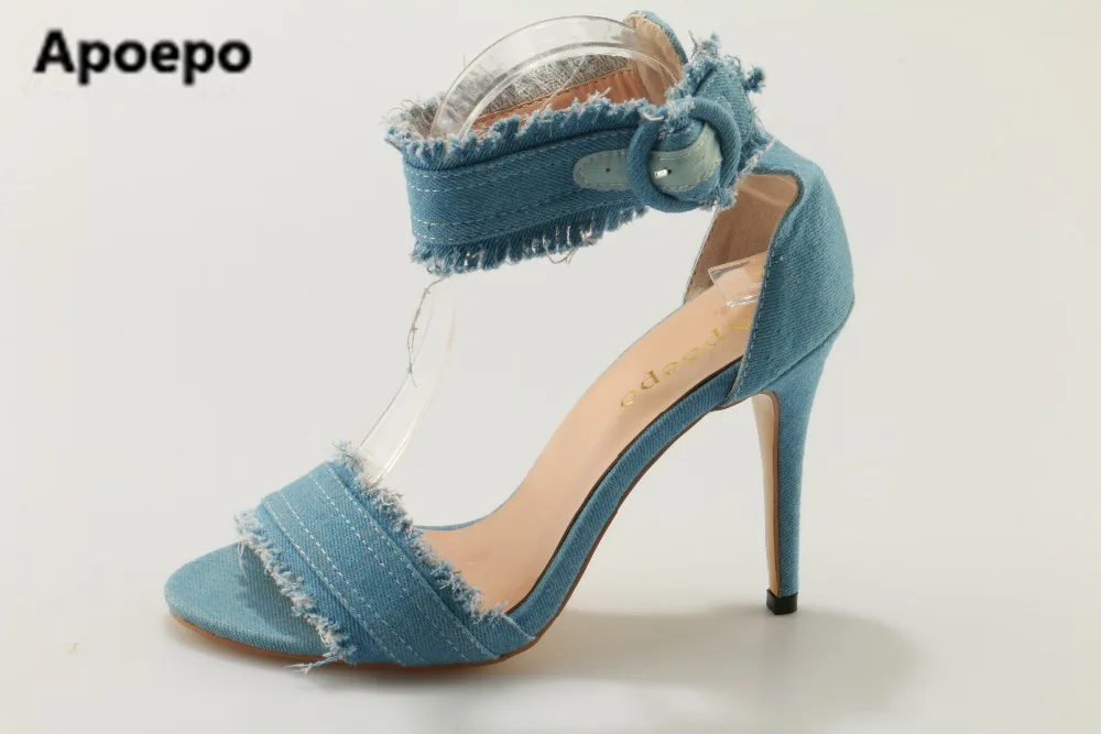 denim high heel sandals