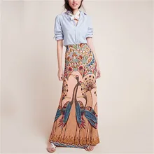 Осень-зима Для женщин юбка Новинка; Лидер продаж Стиль дамы с принтом павлина, упаковка, бедро, длинная юбка Vestidos Для женщин es Фестивальная одежда
