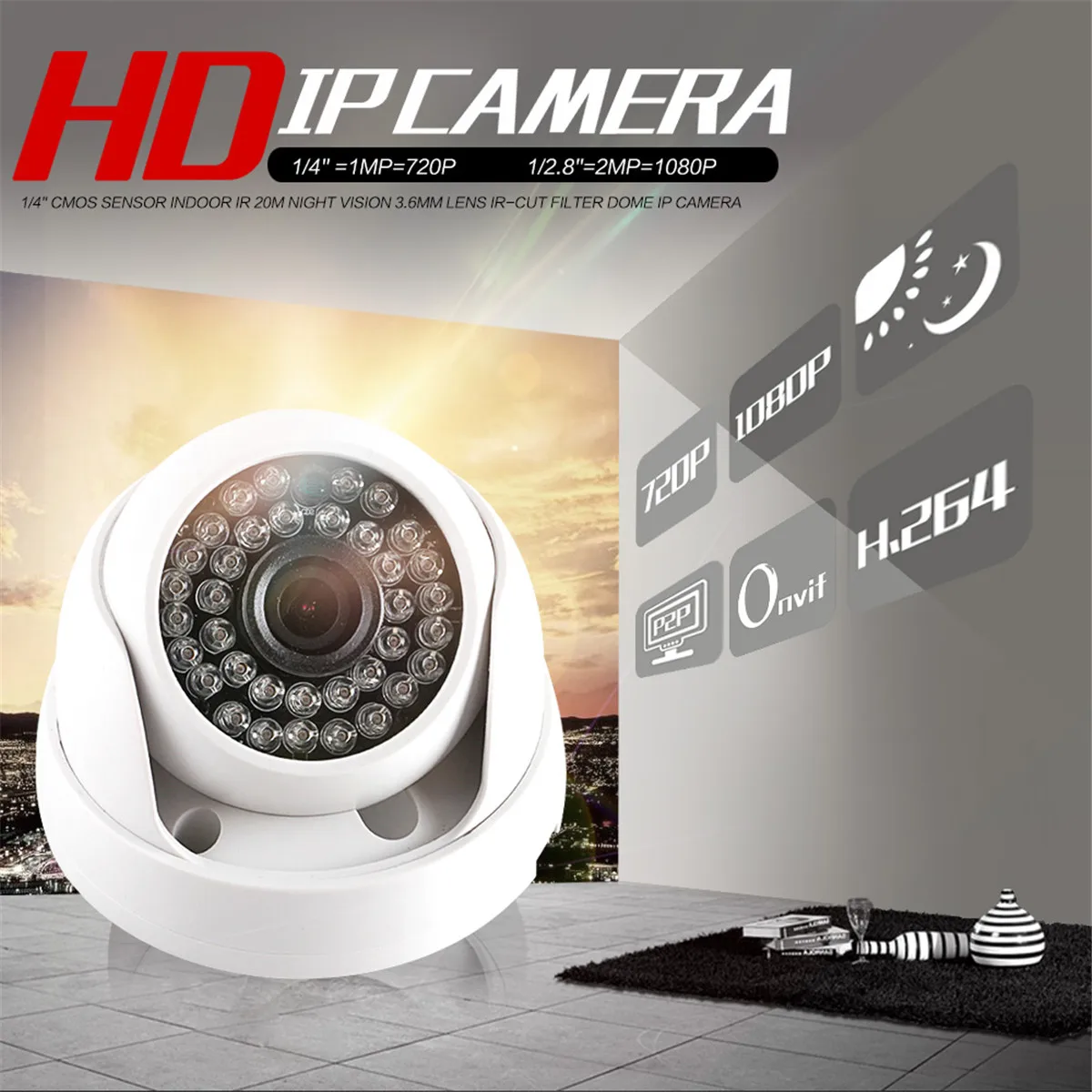 

HD IP Camera 720P 1080P Indoor Dome Cam IR Lens 3.6mm 2MP IP CCTV Security Camera Network Onvif P2P for iPhone Android