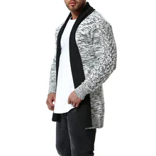 Осенне-зимний мужской утепленный длинный тонкий контрастный цвет свитер мужской повседневный Хлопковый вязаный кардиган свитер для мужчин хороший