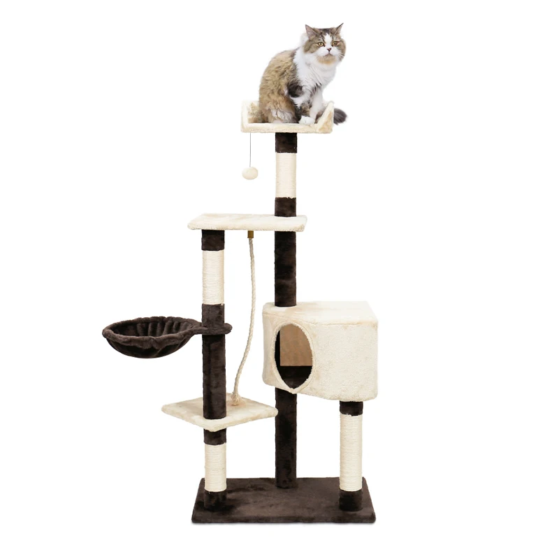 Cat Tree Furniture Big-size Cat Jumping Toy with Ladder Scratching Post Wood Climbing Frame Cat House With Hammock Cat Toy