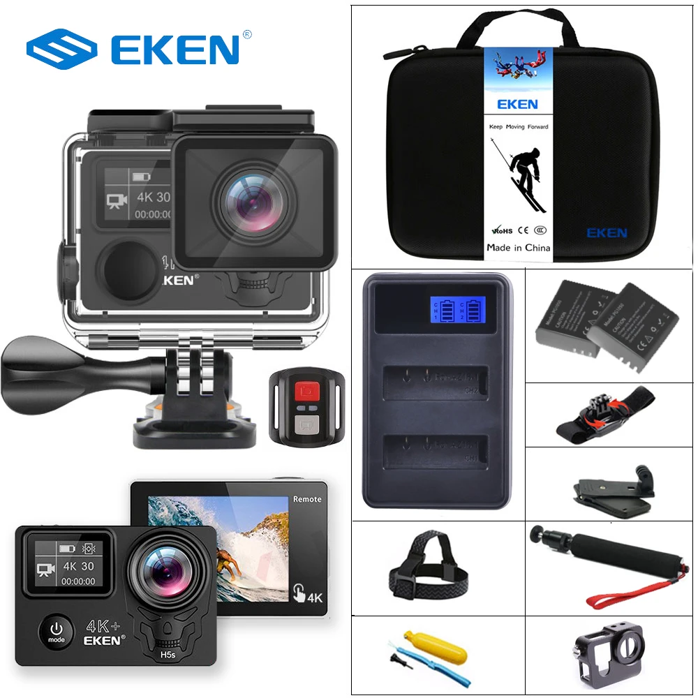 Eken H5s Plus& H5s Ultra HD 4K+ Экшн-камера 12 МП с EIS 100 футов Подводная Водонепроницаемая камера с дистанционным управлением спортивная видеокамера sony сенсор