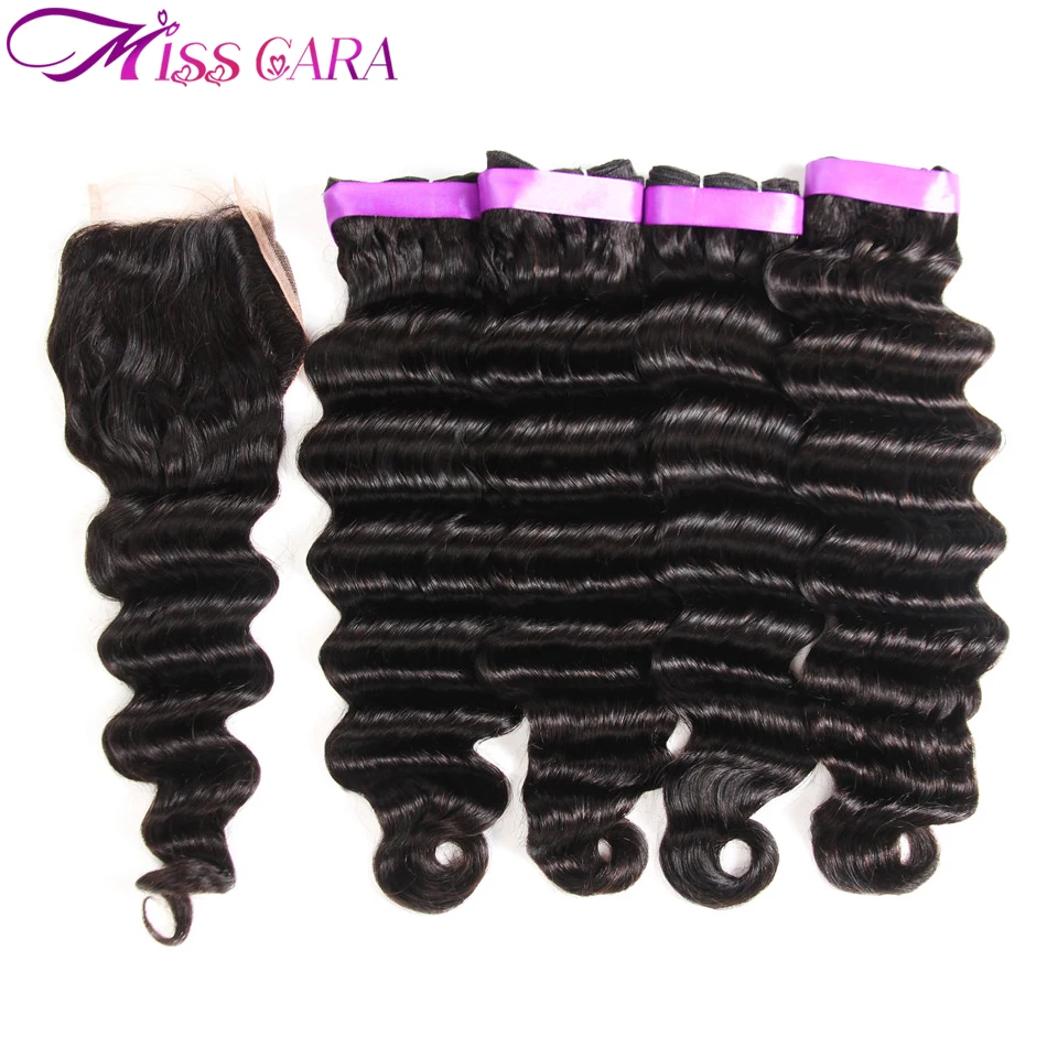

Malaysian Natural Wave 3/4 Bundles With Free/Middle Part Closure 100% Human Hair Bundles With Closure Miss Cara Remy Hair Weaves