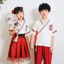 Hanfu костюм для мальчиков и девочек, китайский древний и традиционный костюм, детская одежда для выступлений в народном стиле, детская