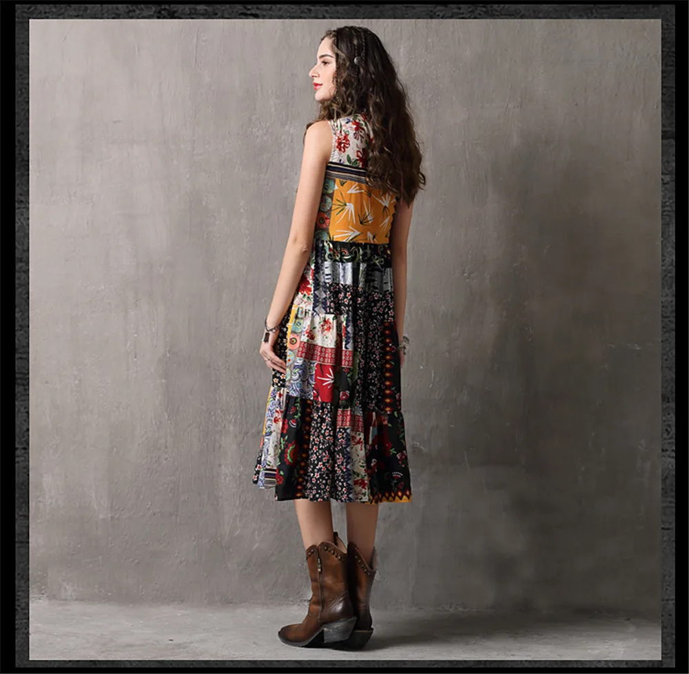 Vintage Printed Summer Dress 2018 New Denim Women Tank Dresses Sleeveless A-line Ruffles Hem Sundresses Vestidos Femininas (18)
