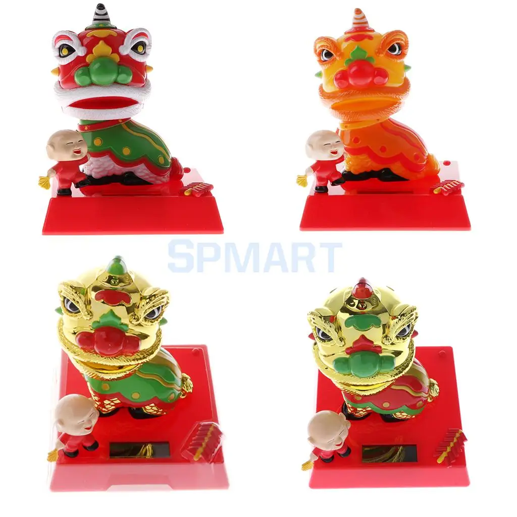 Solar Powered Bobbling Toy Shaking Head Waving Fortune Cat Monk Lion Home/Office/Car Ornament Auto Accessories